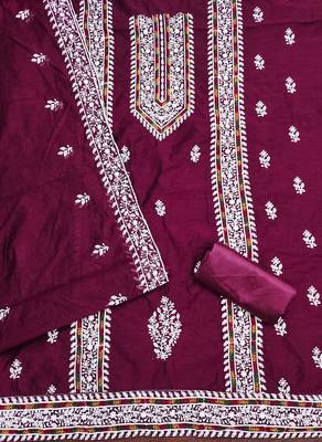 Women magenta modal cotton dress material with dupatta 3