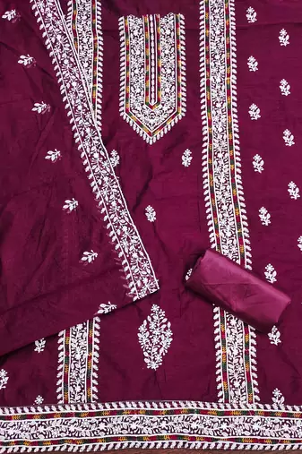 Women magenta modal cotton dress material with dupatta