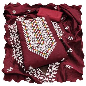 Women maroon modal cotton dress material with dupatta 1