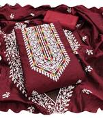 Women maroon modal cotton  dress material with dupatta