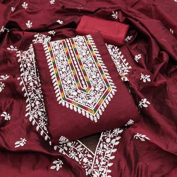 Women maroon modal cotton dress material with dupatta 2