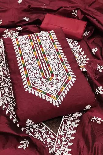 Women maroon modal cotton dress material with dupatta