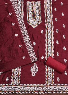 Women maroon modal cotton dress material with dupatta 3