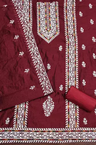 Women maroon modal cotton dress material with dupatta