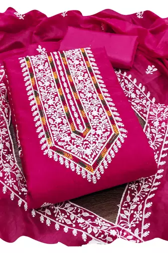Women pink modal cotton  dress material with dupatta