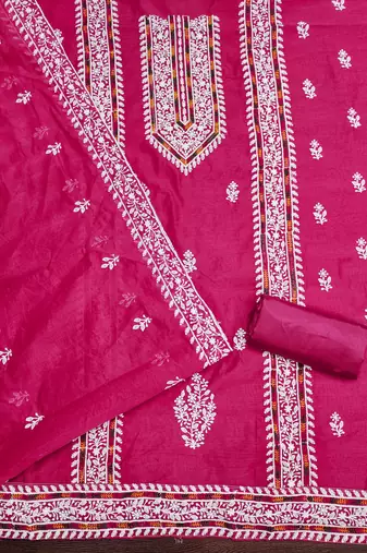 Women pink modal cotton dress material with dupatta