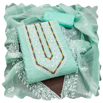 Women sea green modal cotton dress material with dupatta 1