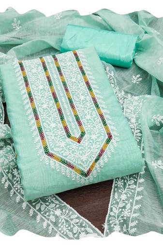 Women sea green modal cotton  dress material with dupatta