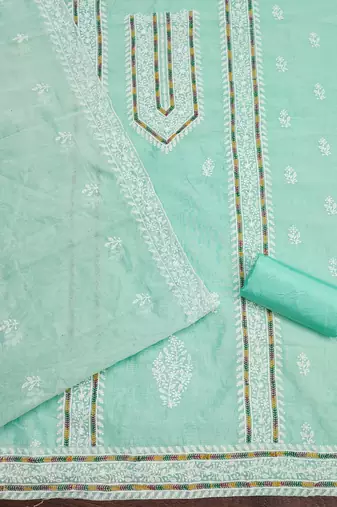 Women sea green modal cotton dress material with dupatta