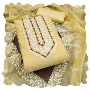 Women yellow modal cotton dress material with dupatta 1