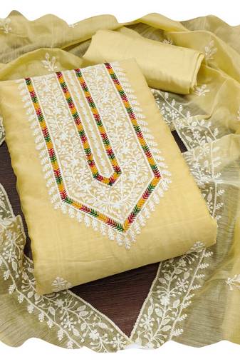 Women yellow modal cotton  dress material with dupatta