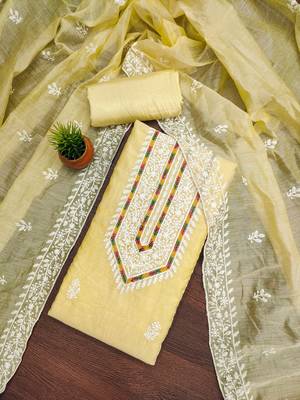 Women yellow modal cotton dress material with dupatta 4