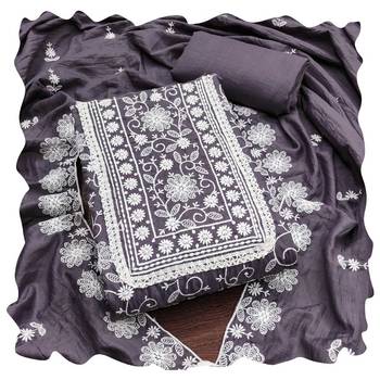 Women grey parampara silk dress material with dupatta 1