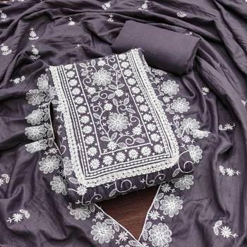 Women grey parampara silk dress material with dupatta 2