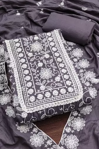 Women grey parampara silk dress material with dupatta