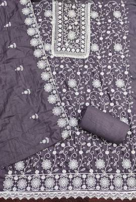 Women grey parampara silk dress material with dupatta 3