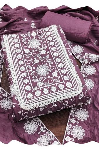 Women purple parampara silk  dress material with dupatta