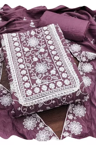 Women purple parampara silk  dress material with dupatta