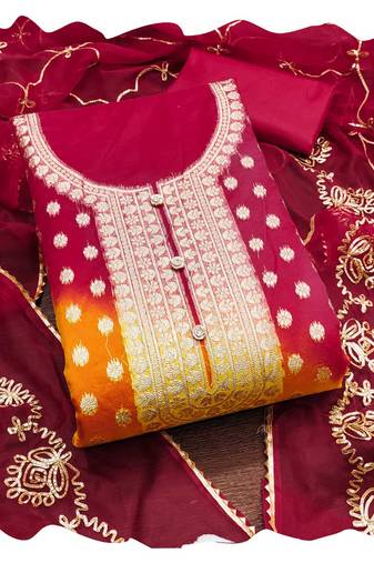 Women multi organja jacquard  dress material with dupatta