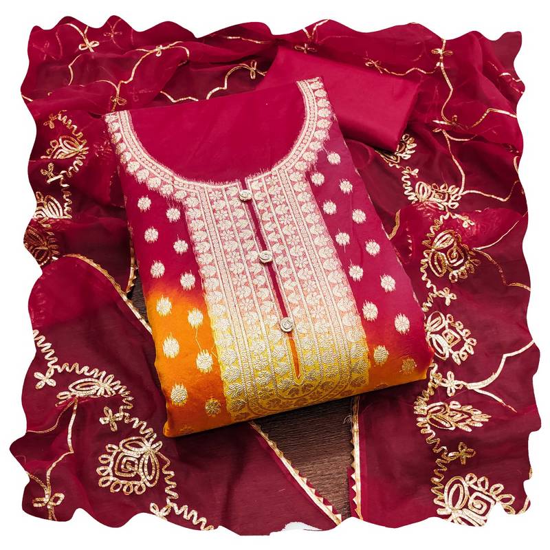 Women multi organja jacquard  dress material with dupatta