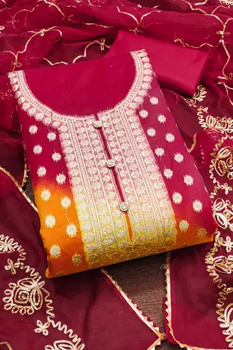Women multi organja jacquard dress material with dupatta