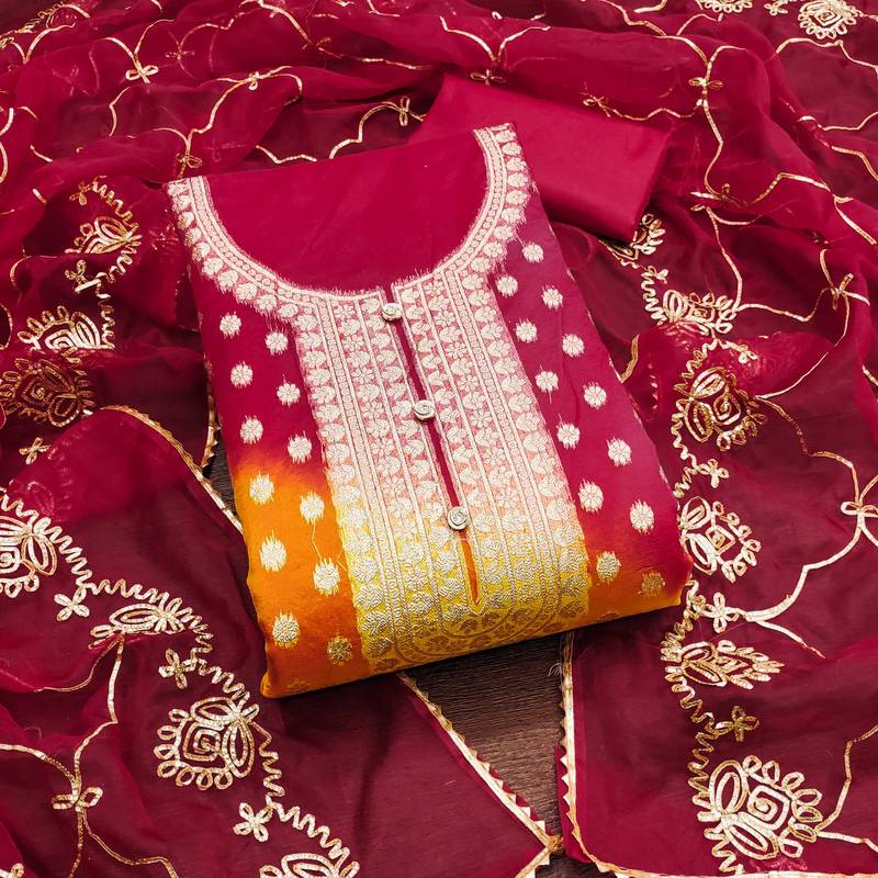 Women multi organja jacquard  dress material with dupatta