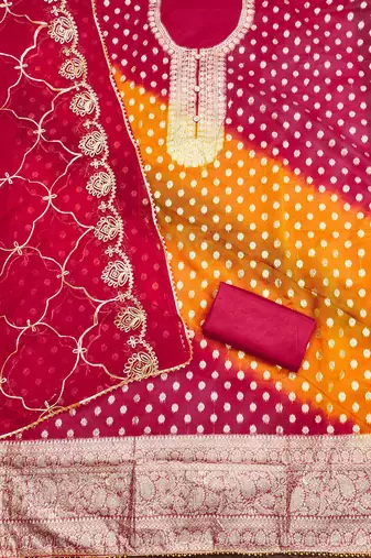 Women multi organja jacquard dress material with dupatta
