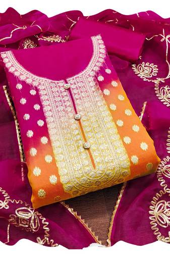 Women multi organja jacquard  dress material with dupatta