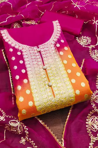 Women multi organja jacquard dress material with dupatta