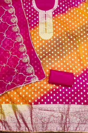 Women multi organja jacquard dress material with dupatta