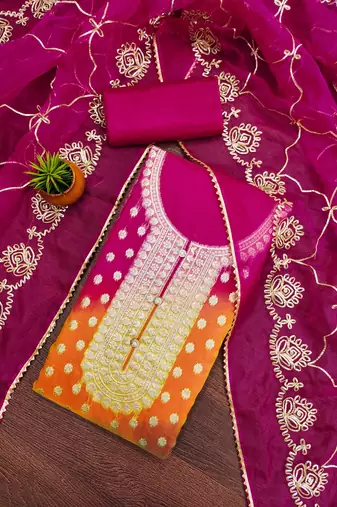Women multi organja jacquard dress material with dupatta