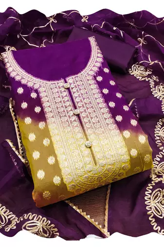 Women multi organja jacquard  dress material with dupatta