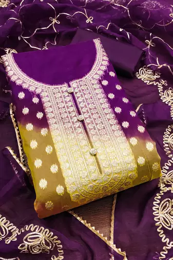 Women multi organja jacquard dress material with dupatta