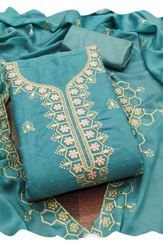 Women sky blue star georgette  dress material with dupatta