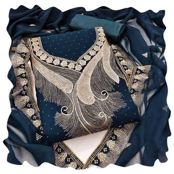 Women blue georgette dress material with dupatta 1