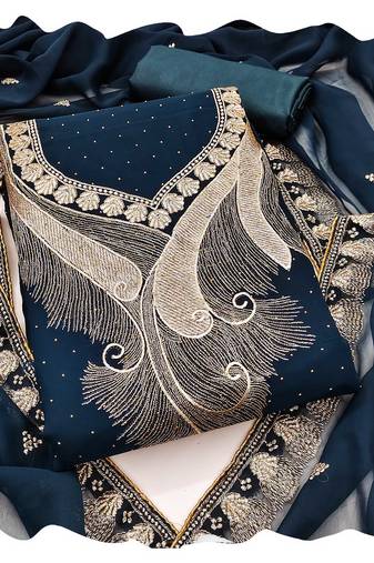 Women blue georgette  dress material with dupatta