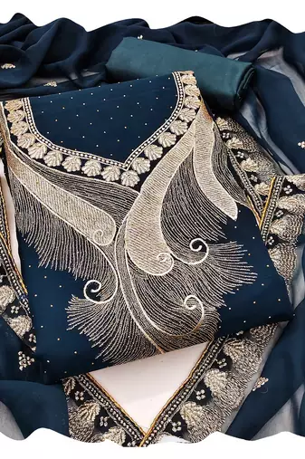 Women blue georgette  dress material with dupatta