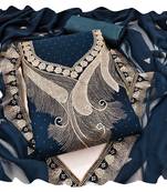 Women blue georgette  dress material with dupatta