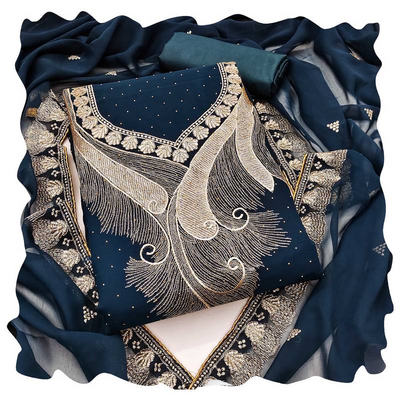 Women blue georgette  dress material with dupatta