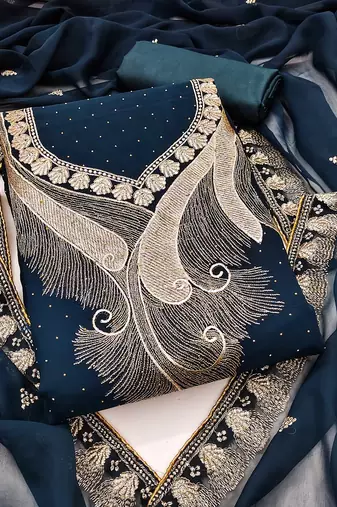 Women blue georgette dress material with dupatta
