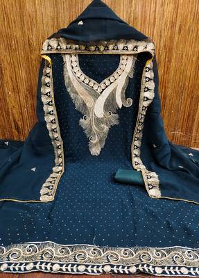 Women blue georgette dress material with dupatta 3