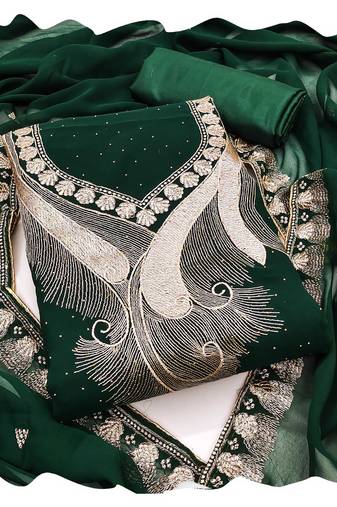 Women green georgette  dress material with dupatta
