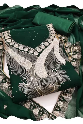 Women green georgette  dress material with dupatta