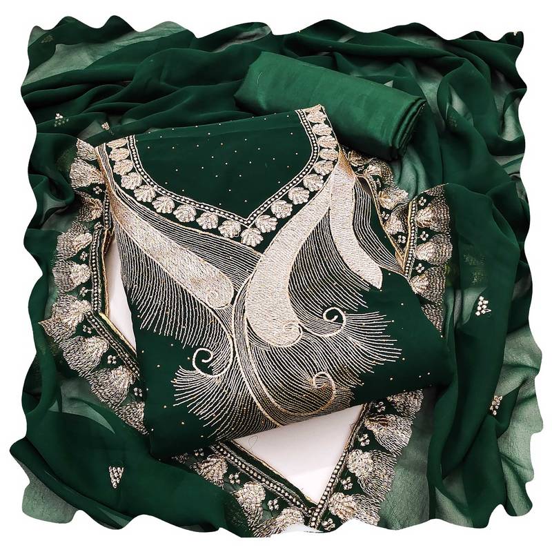 Women green georgette  dress material with dupatta