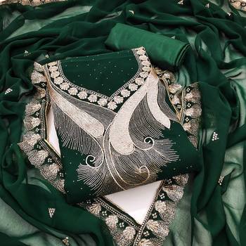 Women green georgette dress material with dupatta 2