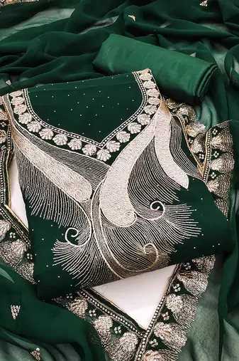 Women green georgette dress material with dupatta