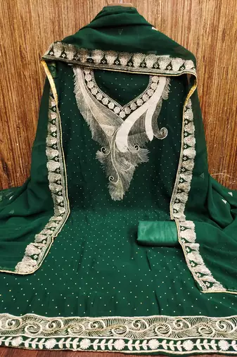 Women green georgette dress material with dupatta