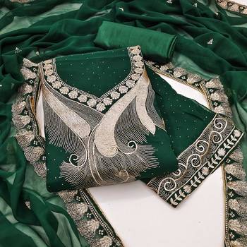 Women green georgette dress material with dupatta 4