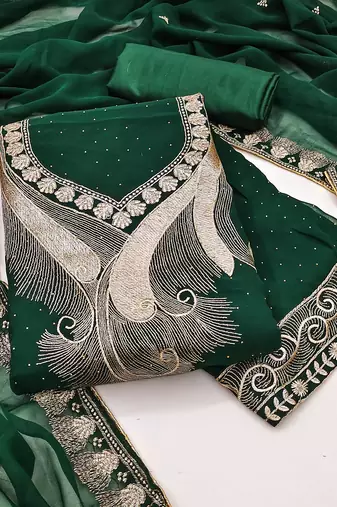 Women green georgette dress material with dupatta
