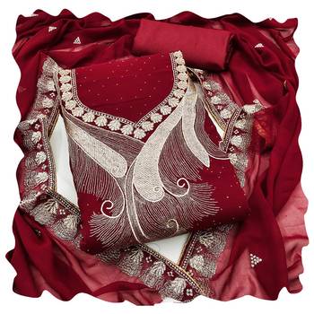 Women maroon georgette  dress material with dupatta 1